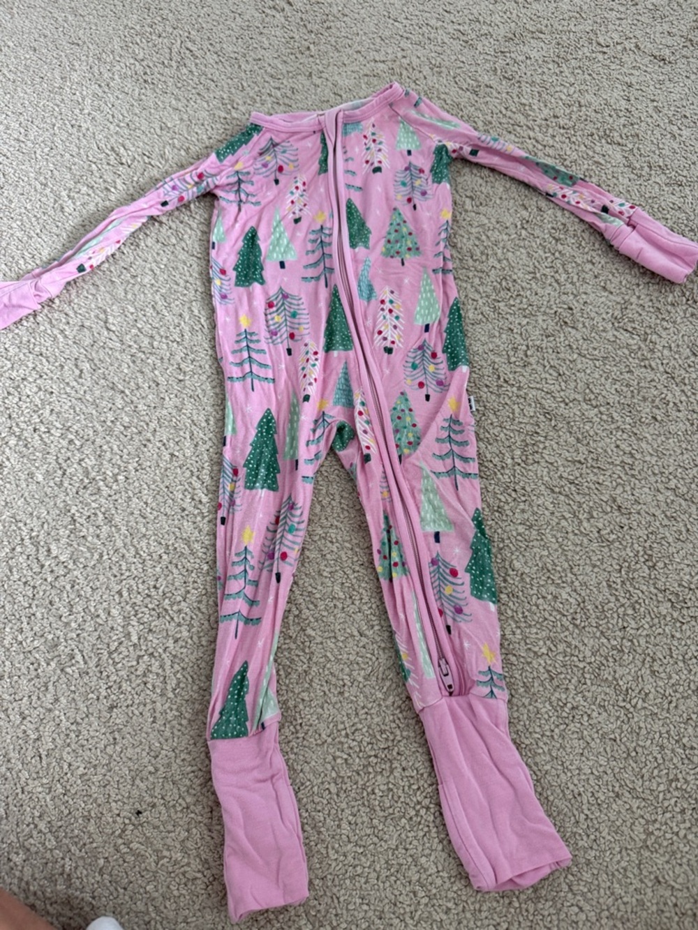 Little Sleepies Pink Holiday Tree Footed One-Piece